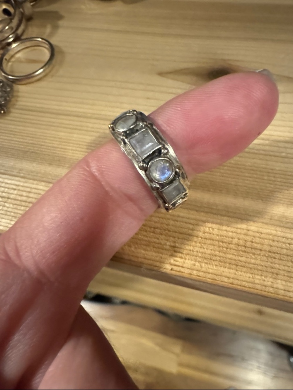Sundance Sterling Silver Moonstone Band Ring - White with Blue Flash - Picture 2 of 3